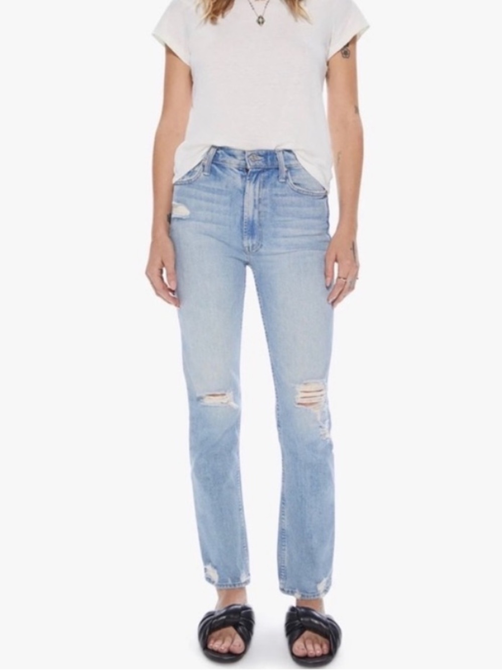 MOTHER SUPERIOR High Waisted Rider Skimp Straight Leg Jeans - Light Blue